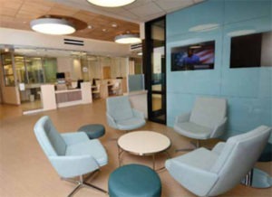 bright new chairs and tables in the new waiting room area