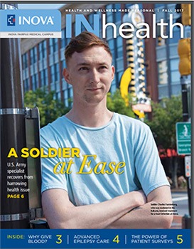 front cover of Inova InHealth magazine with young man looking ahead optimistically