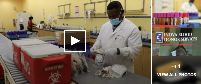 video still of man in lab coat working with blood vials